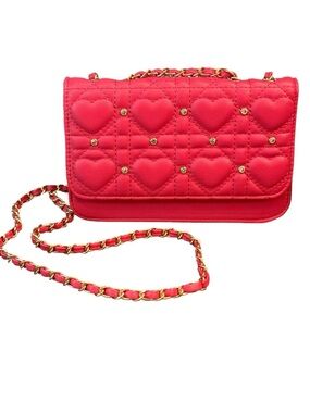 Red Quilted Heart Crossbody Bag with Gold Chain NWT